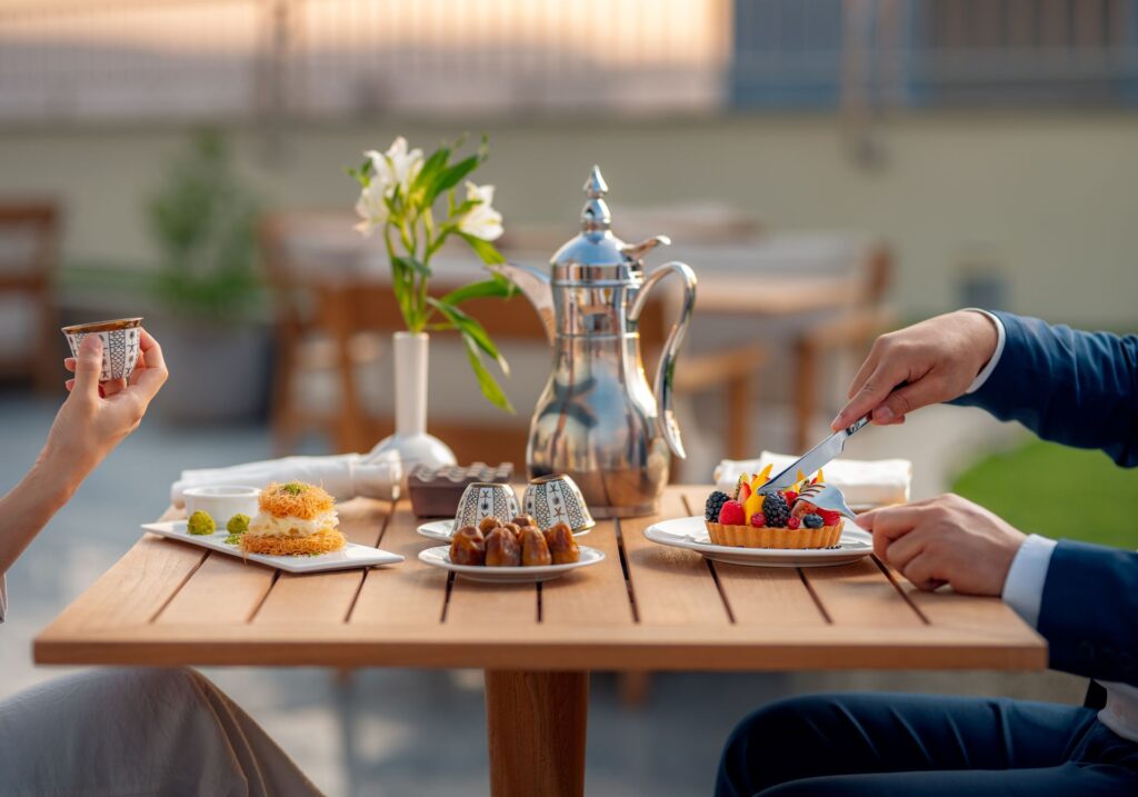 Arabic coffee on the Al Manakha Rotana terrace