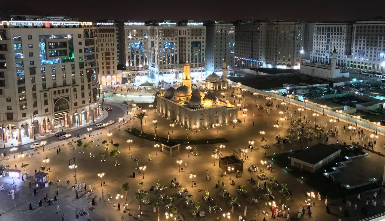 Night-time public plaza in Madinah